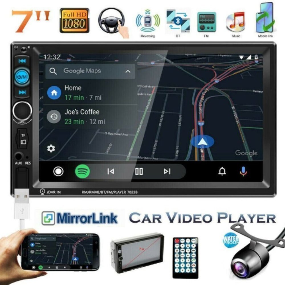 Universal 7'' Double Din Car Stereo Bluetooth  FM Radio USB & Backup Camera